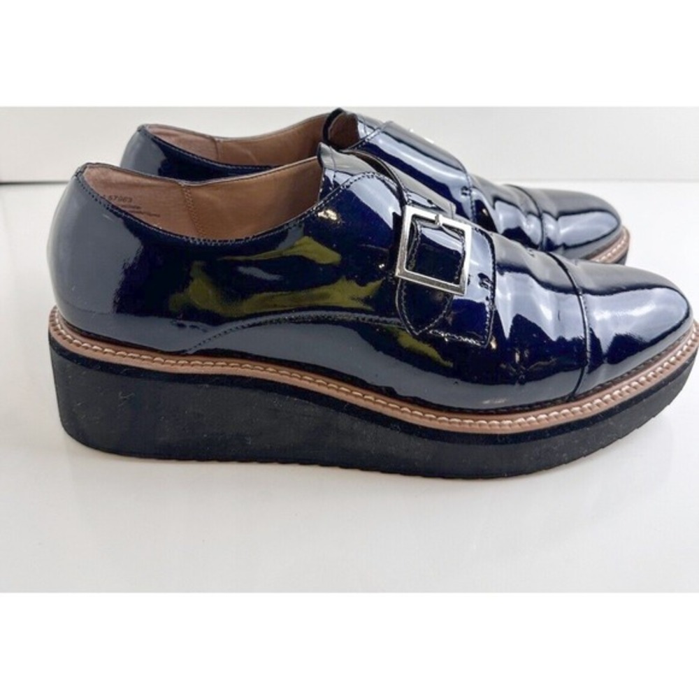 Halogen Haemma-Lea Navy Patent Leather Monk Strap Platform Loafers 11M 45-03‎ - Picture 15 of 15